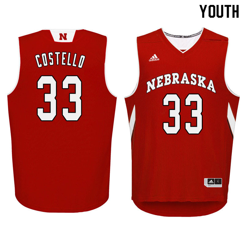 Youth Nebraska Cornhuskers #33 Justin Costello College Basketball Jersyes Sale-Red